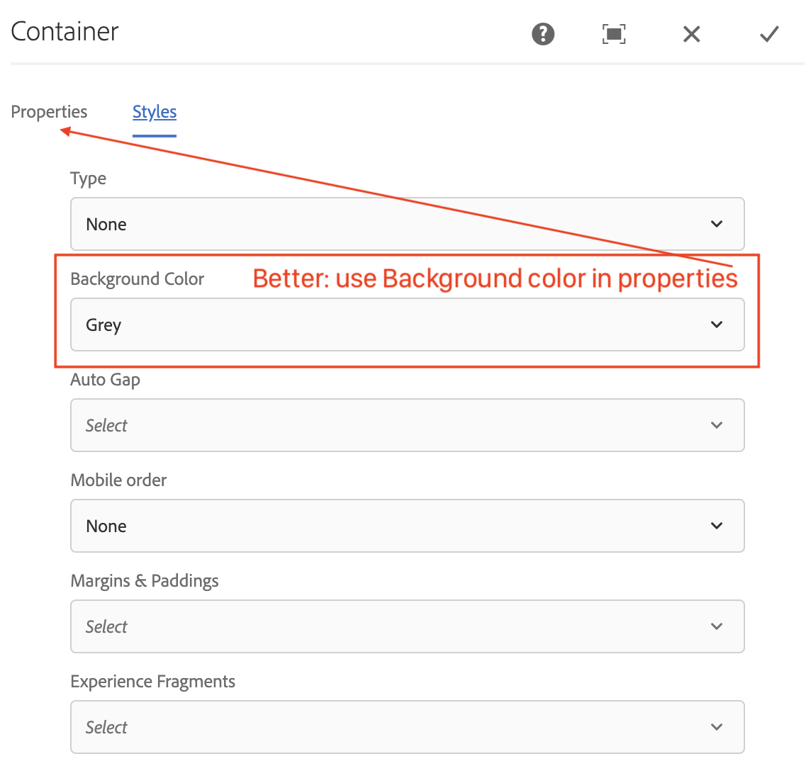 Select container background color