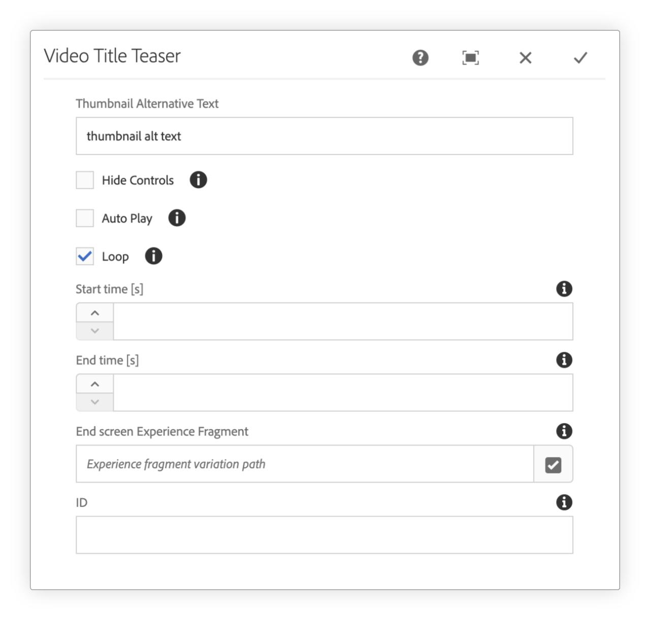 Video Title Teaser: Video Configuration Settings