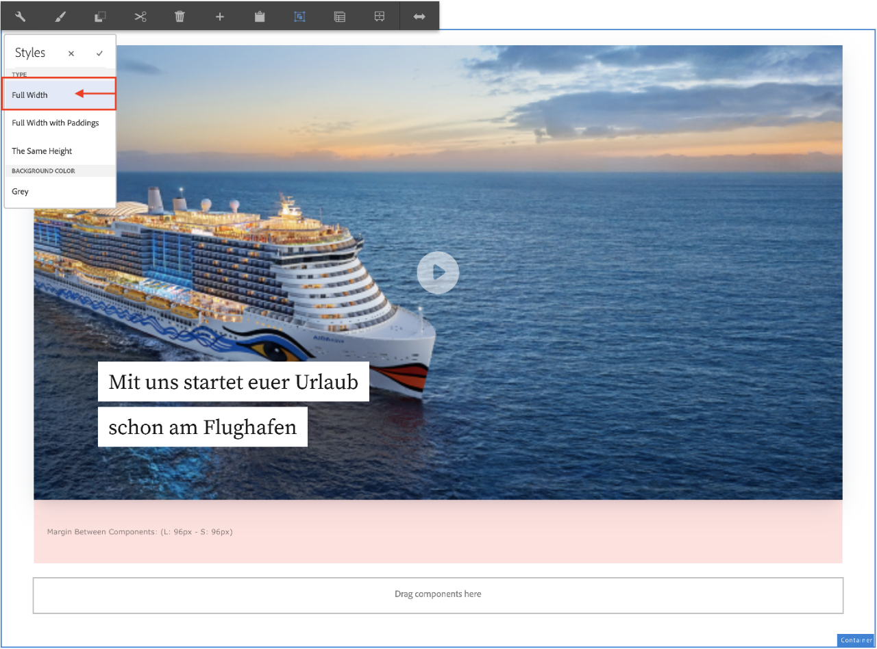 container hero style selector