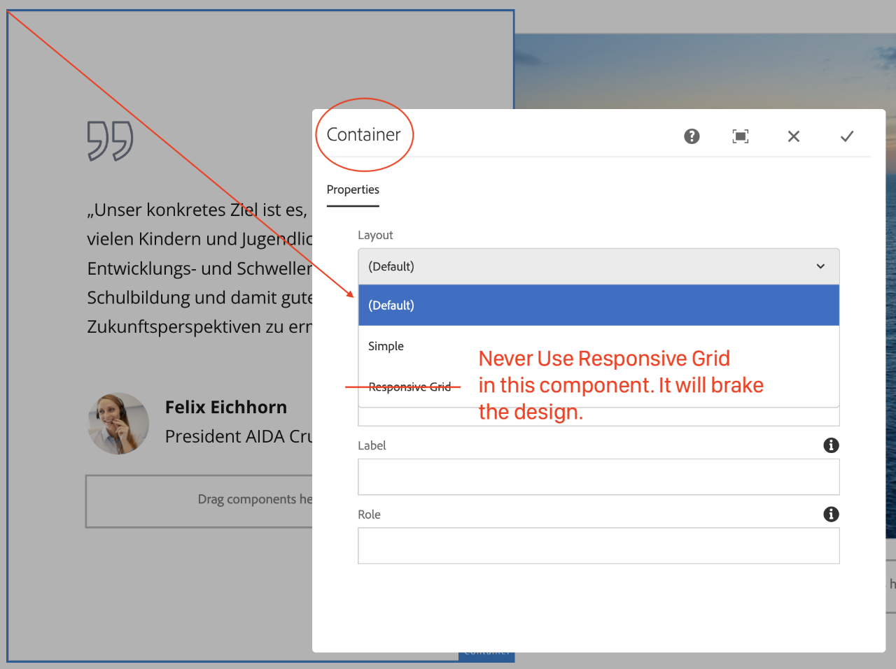 Quot component Container: Don't use Responsive Grid