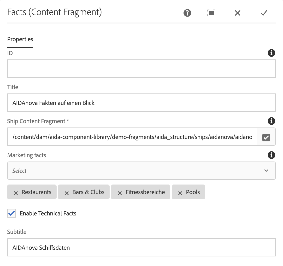 Facts CQ Dialog options