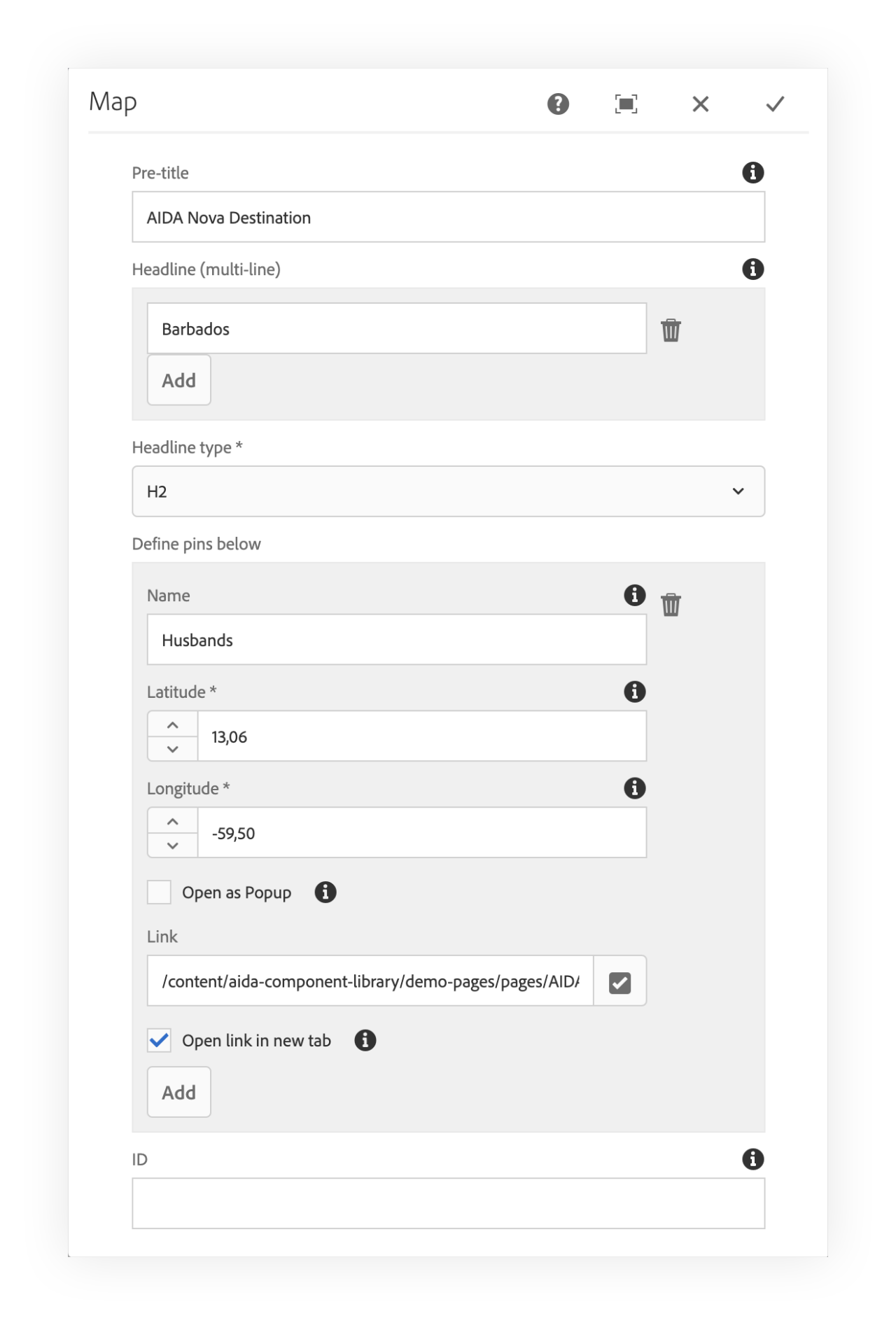 Map Component: CQ Dialog