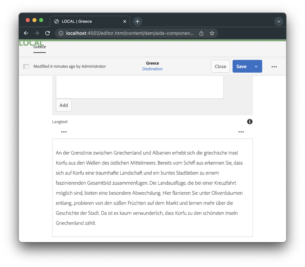 Edit Content Fragment: Long Text