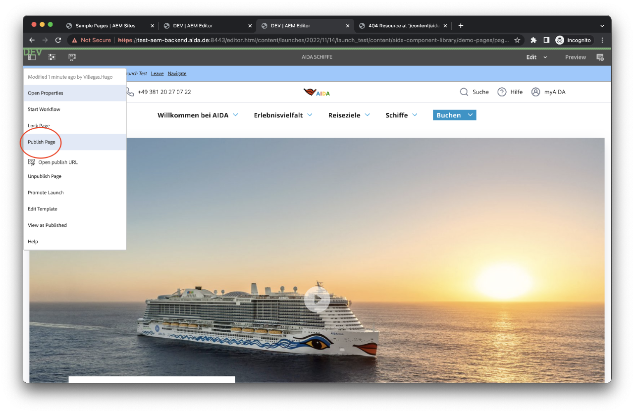 Publish the page to get the URL