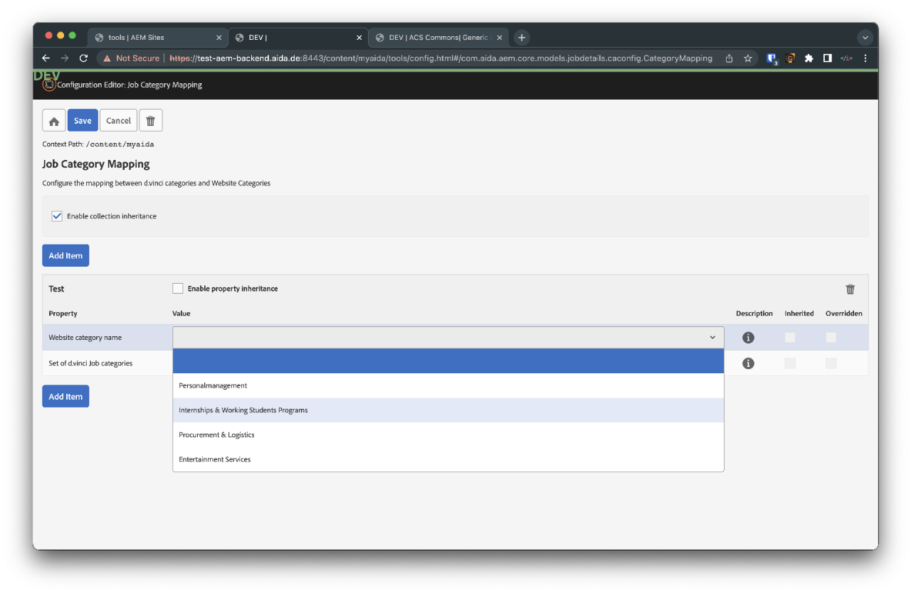 Match website category name with D.Vinci's