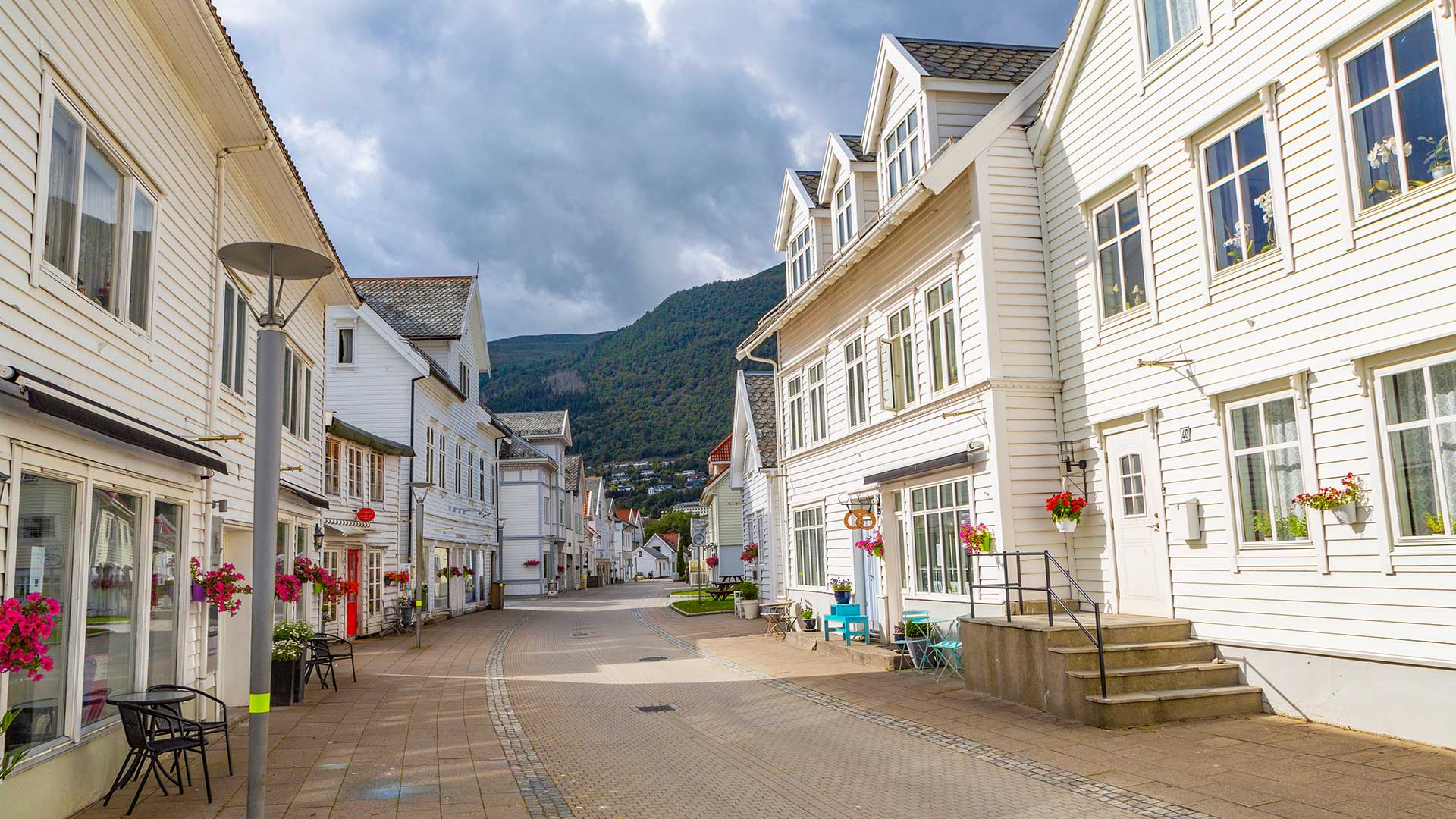 Traditional wooden houses in Nordfjordeid, Norway