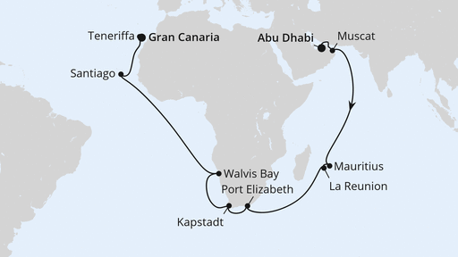 Routenverlauf Von Abu Dhabi über Afrika nach Gran Canaria