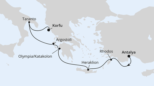 Routenverlauf Griechenland & Italien ab Antalya