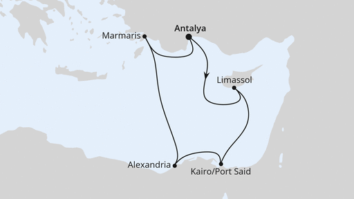 Routenverlauf Östliches Mittelmeer mit Ägypten