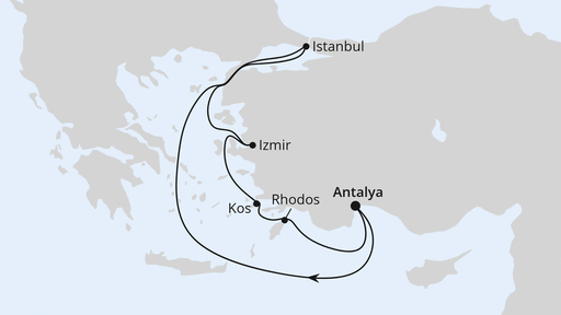 Routenverlauf Östliches Mittelmeer mit Istanbul 1