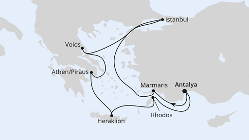 Routenverlauf Östliches Mittelmeer mit Istanbul 2