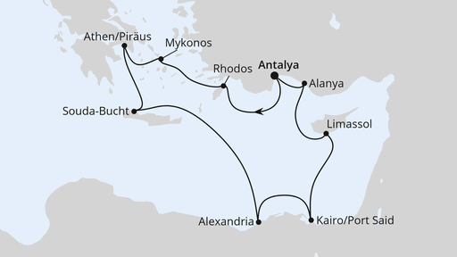 Routenverlauf Östliches Mittelmeer mit Ägypten 2
