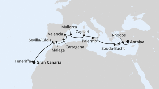 Routenverlauf Mittelmeer & Kanaren ab Antalya