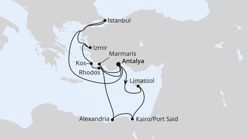 Routenverlauf Östliches Mittelmeer mit Ägypten & Istanbul