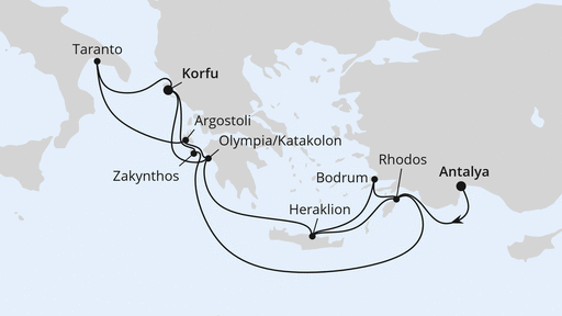 Routenverlauf Griechenland & Mittelmeerinseln ab Antalya