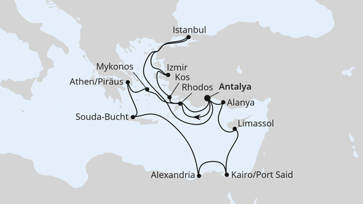 Routenverlauf Große Mittelmeer-Reise mit Ägypten & Istanbul