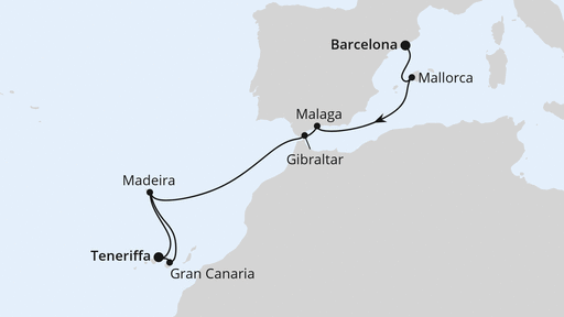Routenverlauf Andalusien, Kanaren & Madeira ab Barcelona