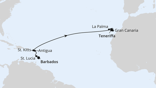 Routenverlauf Von Barbados nach Teneriffa