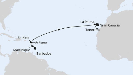 Routenverlauf Von Barbados nach Teneriffa
