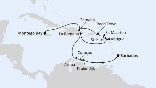 Routenverlauf Karibische Inseln ab Barbados