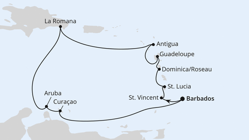 Routenverlauf Karibische Inseln ab Barbados