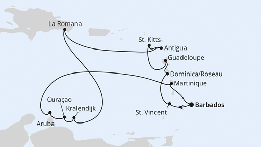 Routenverlauf Karibische Inseln ab Barbados