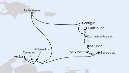 Routenverlauf Karibische Inseln ab Barbados