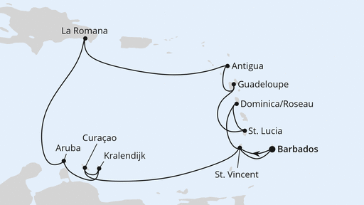 Routenverlauf Karibische Inseln ab Barbados