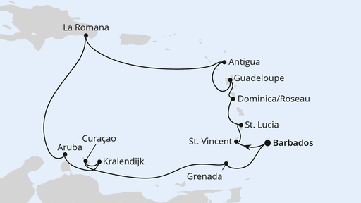 Routenverlauf Karibische Inseln ab Barbados