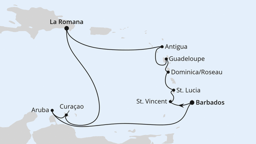 Routenverlauf Karibische Insel-Rundreise ab Barbados