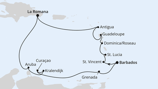 Routenverlauf Karibische Insel-Rundreise ab Barbados
