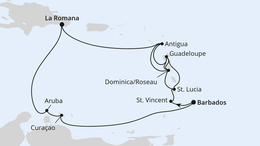 Routenverlauf Karibische Insel-Rundreise ab Barbados