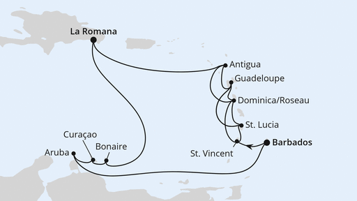 Routenverlauf Karibische Insel-Rundreise ab Barbados