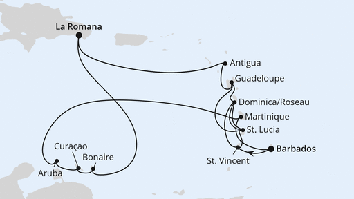 Routenverlauf Karibische Insel-Rundreise ab Barbados