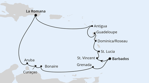 Routenverlauf Karibische Insel-Rundreise ab Barbados