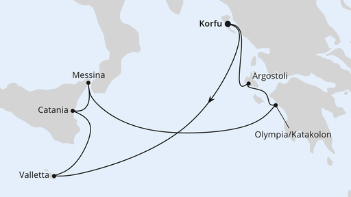 Routengrafik Mittelmeerinseln ab Korfu