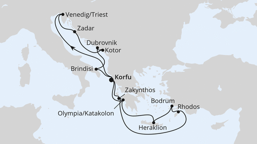 Routenverlauf Adria & Griechenland ab Korfu 2