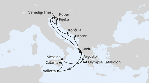 Routenverlauf Adria & Mittelmeerinseln ab Korfu