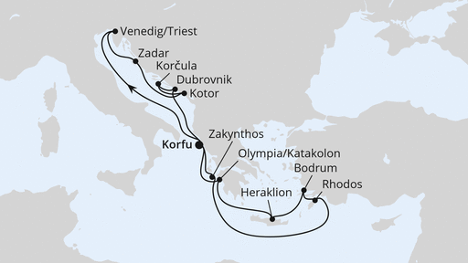 Routenverlauf Adria & Griechenland ab Korfu 2