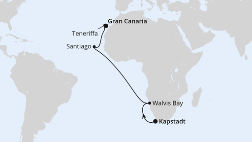 Routenverlauf Von Kapstadt über Namibia nach Gran Canaria