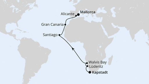 Routenverlauf Von Kapstadt über Namibia nach Mallorca