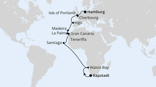 Routenverlauf Von Kapstadt über Namibia nach Hamburg