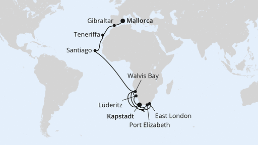 Routenverlauf Weltenbummler Südafrika & Namibia ab Kapstadt