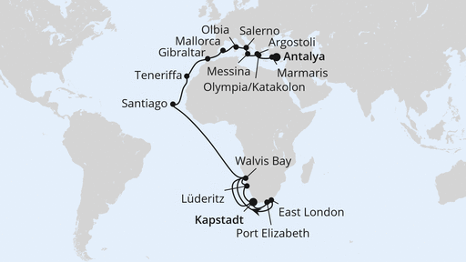 Routenverlauf Weltenbummler Südafrika, Namibia & Mittelmeer