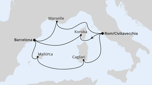 Routenverlauf Spanien, Frankreich & Italien ab Civitavecchia 2