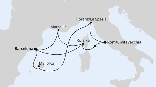 Routenverlauf Spanien, Frankreich & Italien ab Civitavecchia 1
