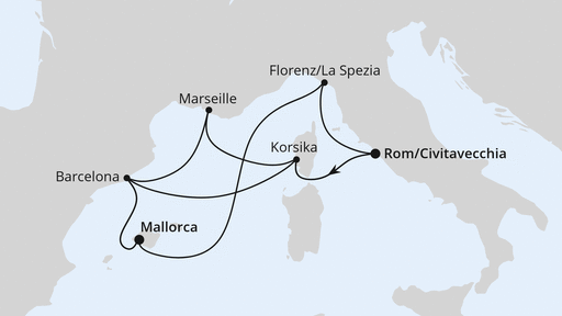 Routenverlauf Spanien, Frankreich & Italien ab Civitavecchia 1
