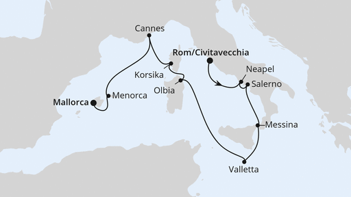 Routenverlauf Italien & Mittelmeerinseln ab Civitavecchia