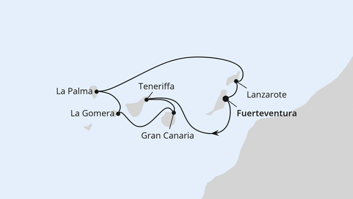 Routenverlauf Kanaren mit La Gomera ab Fuerteventura