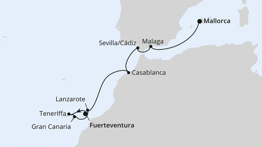 Routenverlauf Andalusien & Kanaren ab Fuerteventura